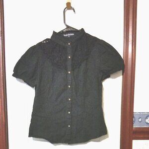 Scarlet Darkness Black short sleeved shirt with lace yoke Size Med